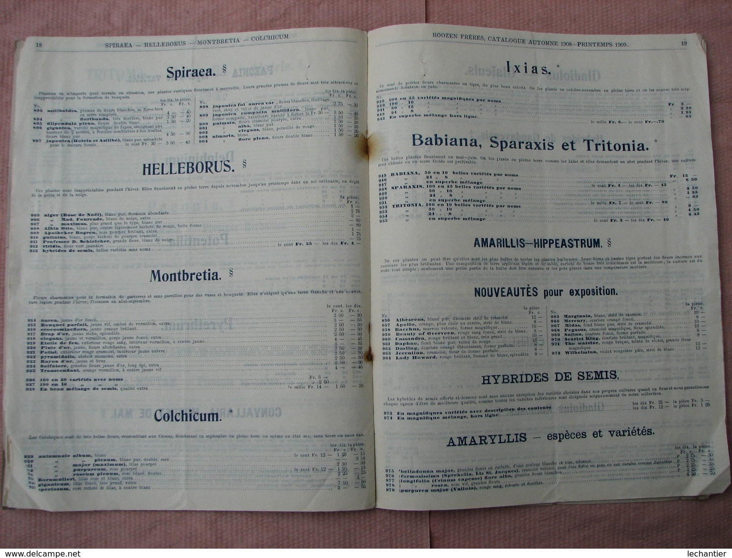 4 Catalogues Oignons à Fleurs 1910  1909  1920  " VELSEN - JOS TELKAMP - ROOZEN "  B.E. voir photos