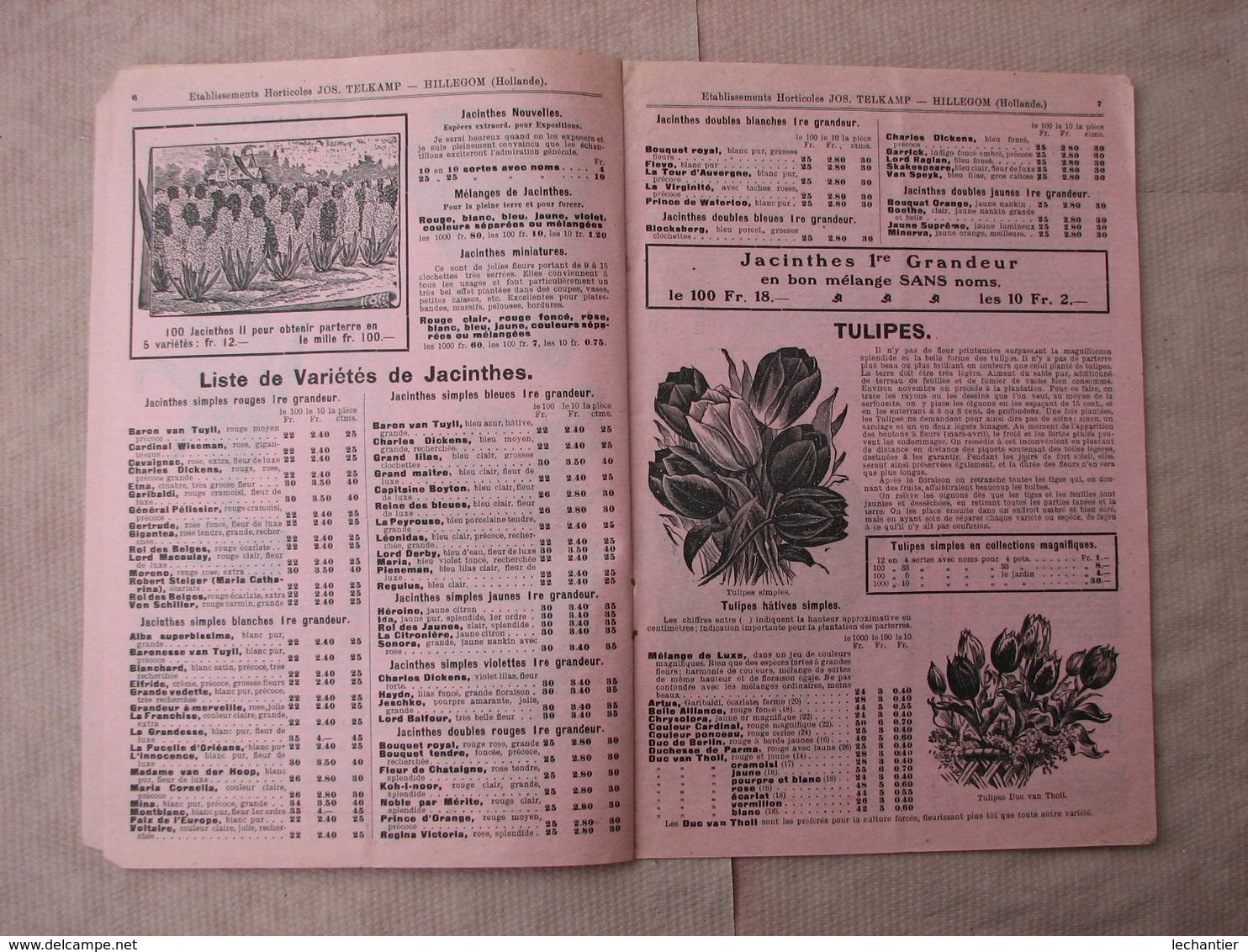4 Catalogues Oignons à Fleurs 1910  1909  1920  " VELSEN - JOS TELKAMP - ROOZEN "  B.E. voir photos