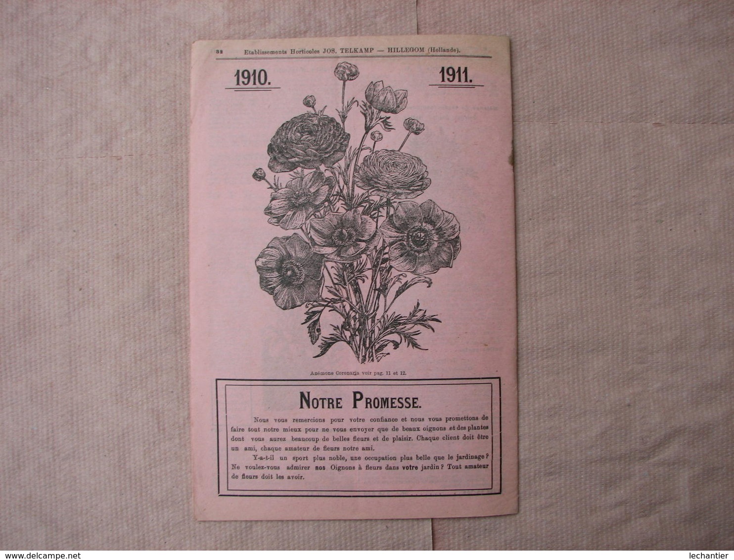 4 Catalogues Oignons à Fleurs 1910  1909  1920  " VELSEN - JOS TELKAMP - ROOZEN "  B.E. voir photos