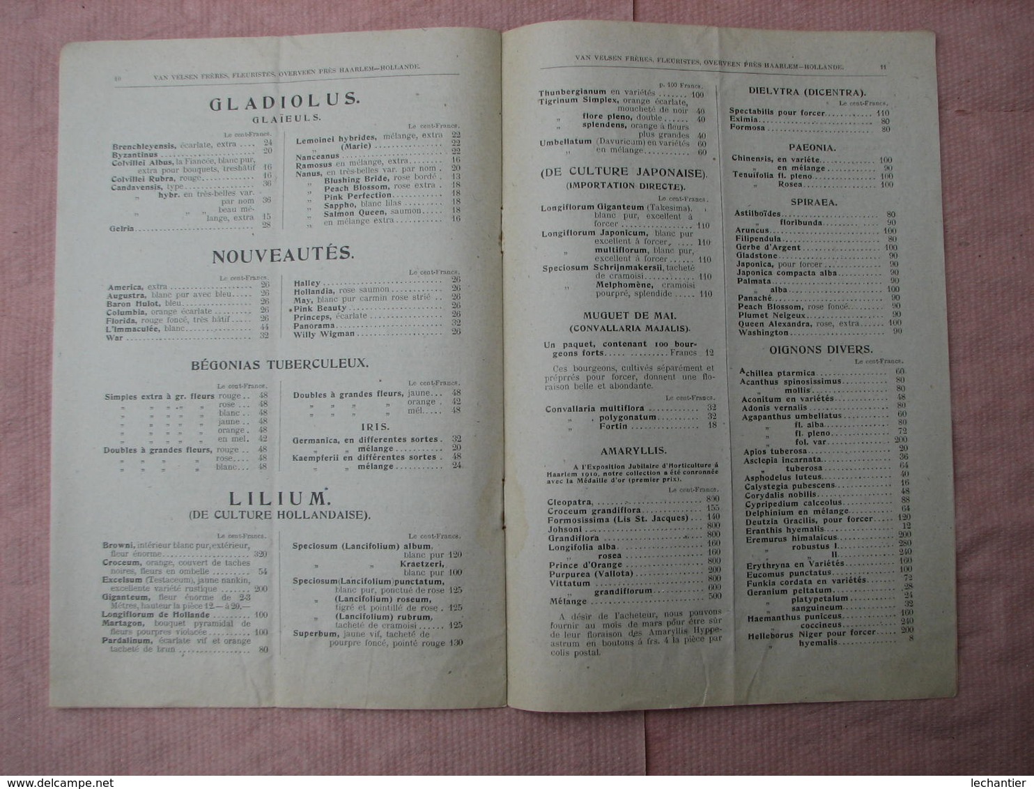 4 Catalogues Oignons à Fleurs 1910  1909  1920  " VELSEN - JOS TELKAMP - ROOZEN "  B.E. voir photos