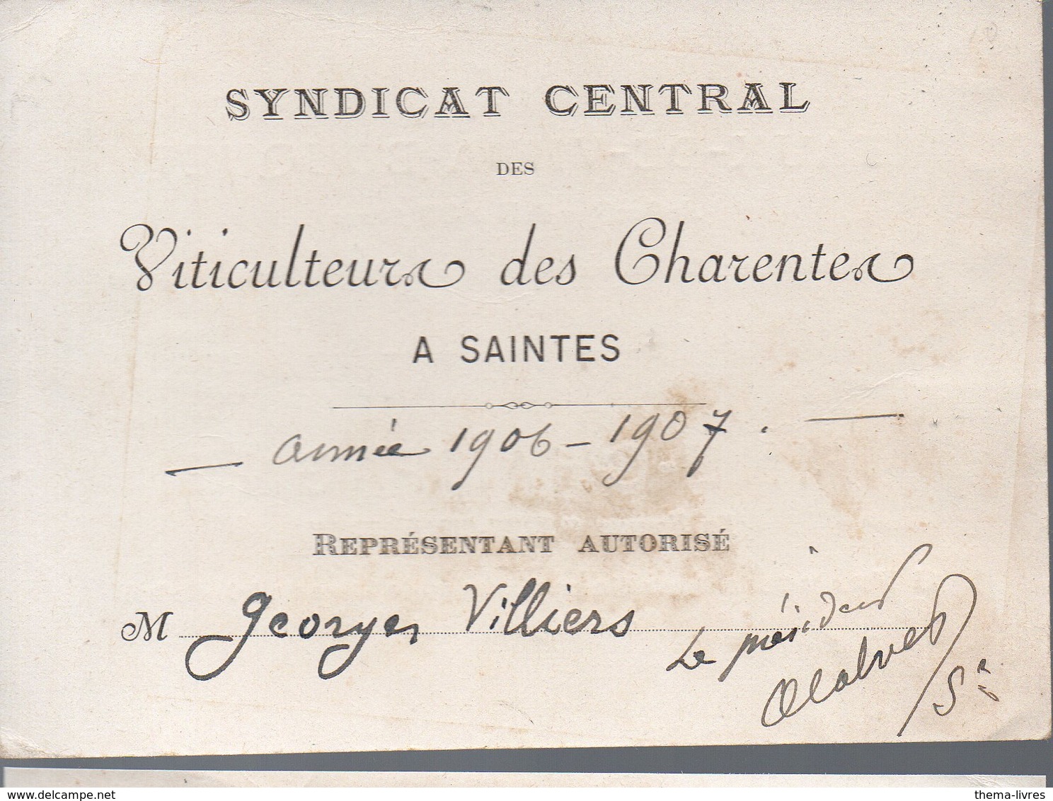 Saintes (17 Charente Maritime) Carte Du Syndicat Central Des Viticulteurs Des Charentes 1906-07 (PPP17337) - Publicités