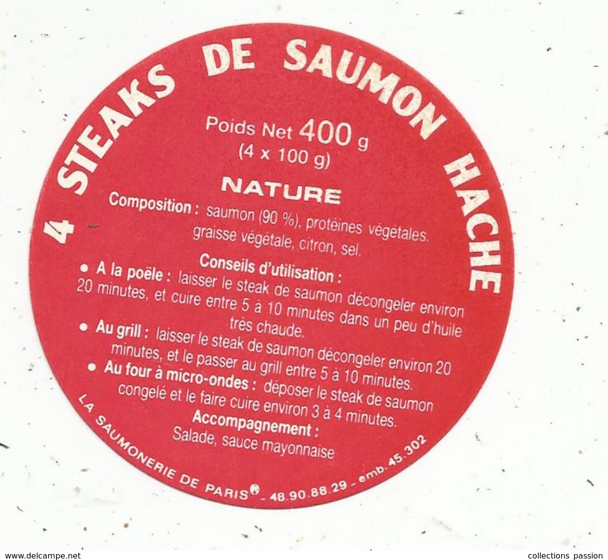 Autocollant , Steack De Saumon Haché , LA SAUMONERIE DE PARIS - Pegatinas