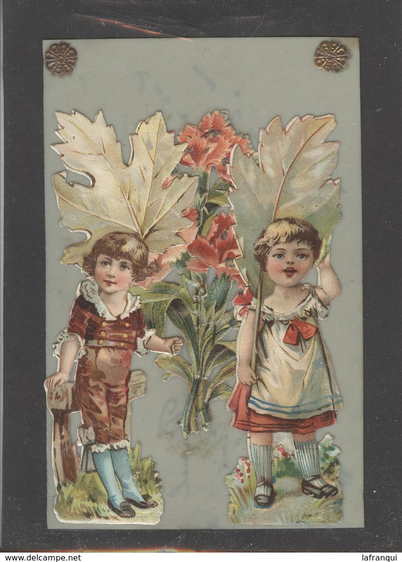 Themes Div-ref AA775-carte Celluloide - Celluloid -translucide - Découpis -ajoutis - Decoupi -enfants Et Fleurs  - - Autres & Non Classés