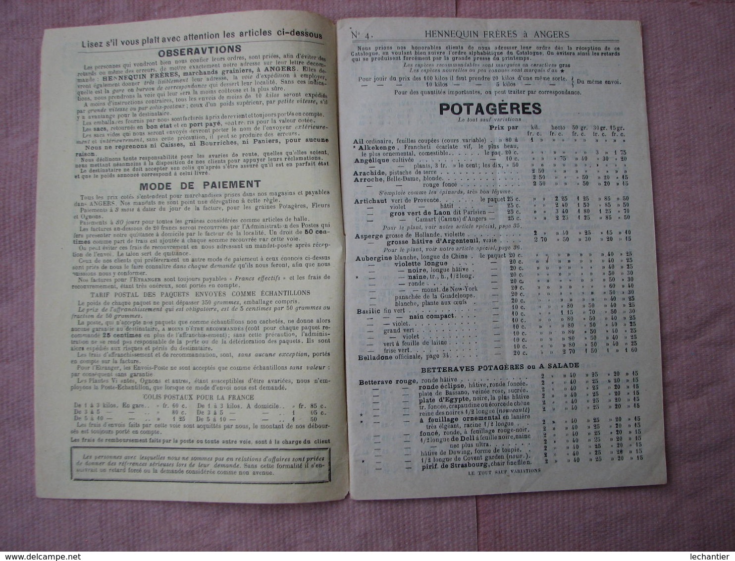 Catalogue HENNEQUIN  FRERES  30 Rue St Aubier  ANGERS   47 Pages Graines Potagéres, Fourragéres Et Fleurs. TBE - Autres & Non Classés