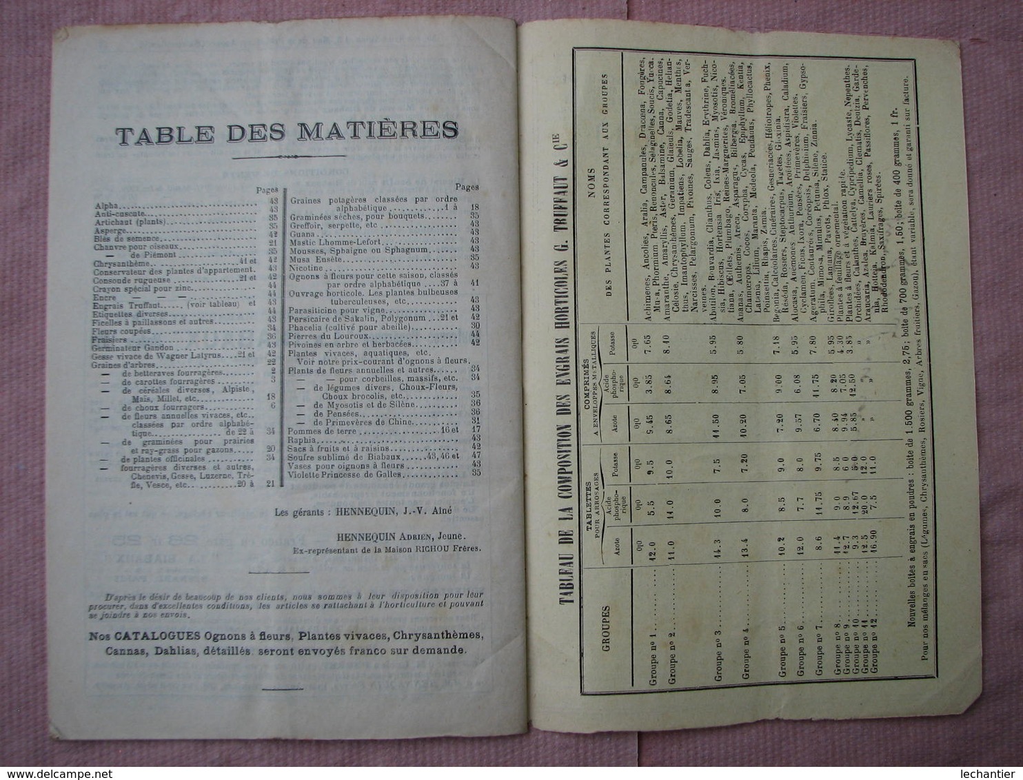 Catalogue HENNEQUIN  FRERES  30 rue St Aubier  ANGERS   47 pages graines potagéres, fourragéres et fleurs. TBE