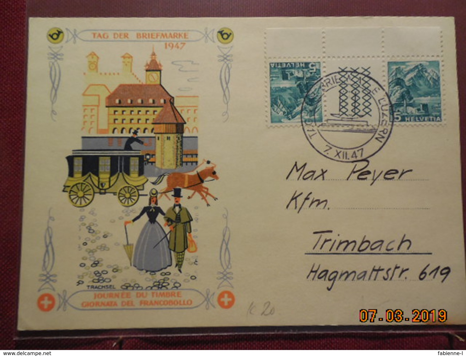 Carte  De 1947 (journee Du Timbre) A Destination De Trimbach - Storia Postale