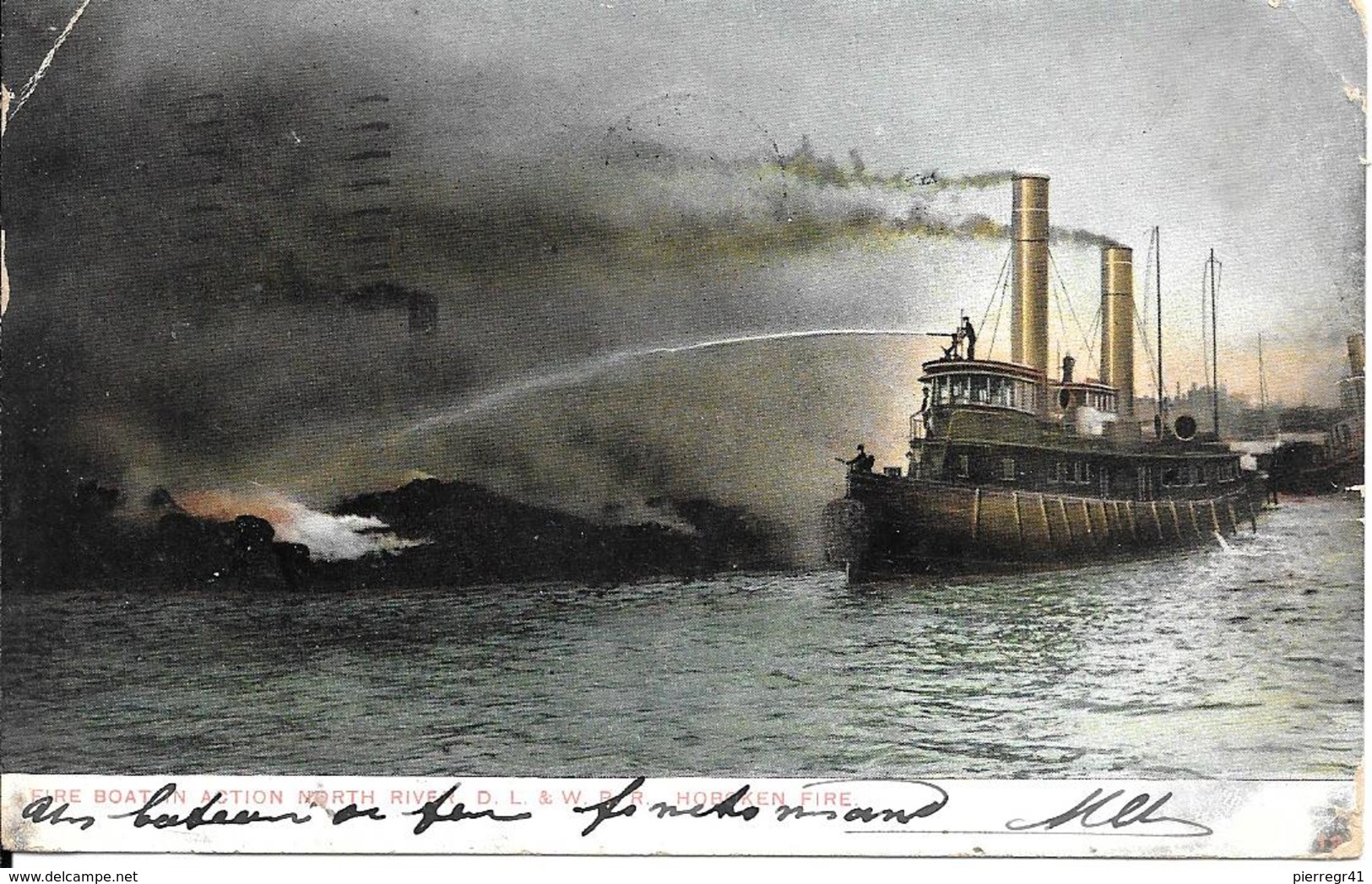 CPA-1917-USA-BATEAU FEU Sur L HUDSON-Luttant Contre Le Feu De HOBOKEN-BE--RARE - Autres & Non Classés