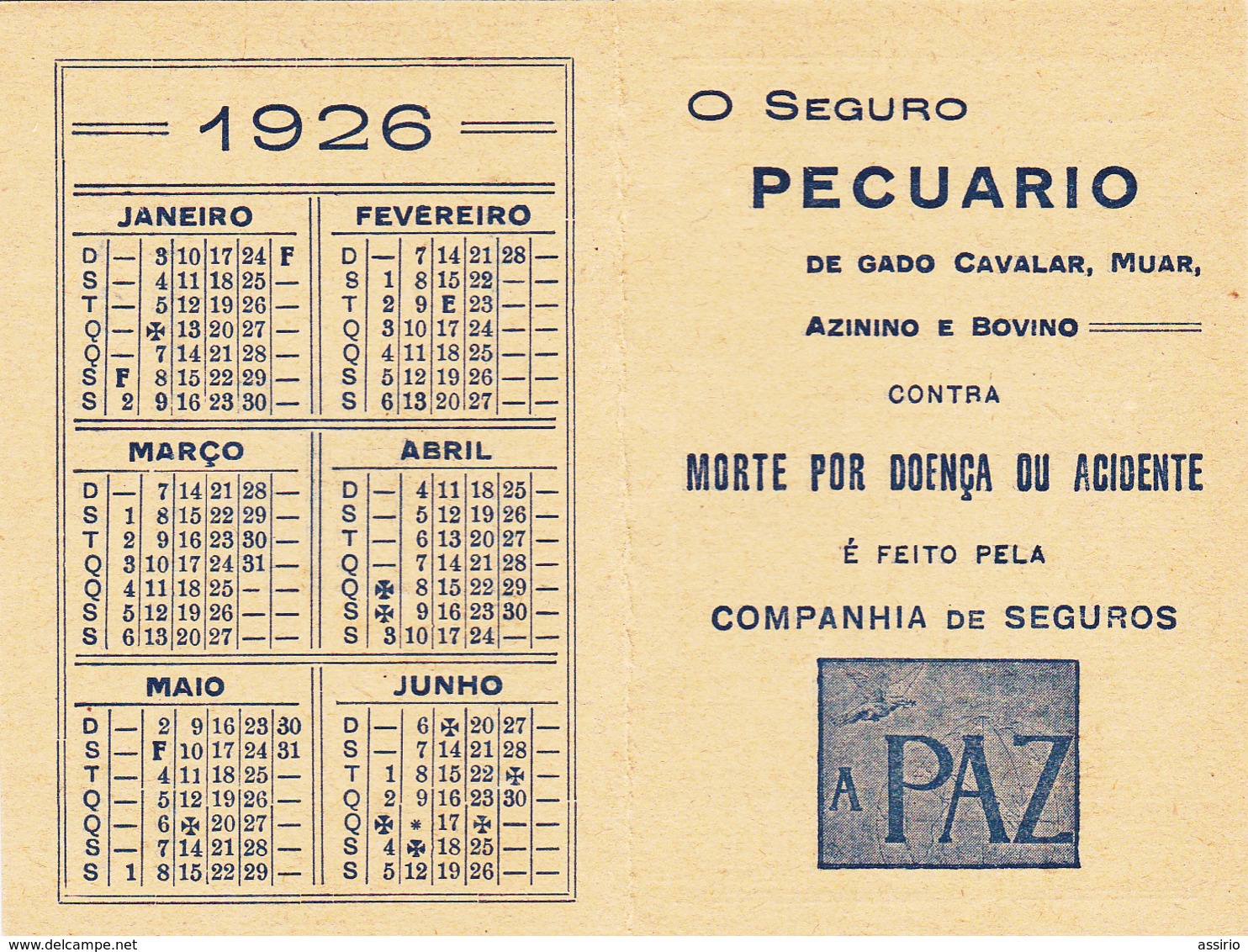 Portugal -calendário -1926 - Tamaño Pequeño : 1921-40