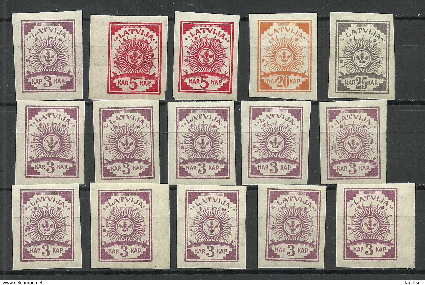 LATVIA Lettland 1919 Small Lot Sun Design Stamps MNH - Letland