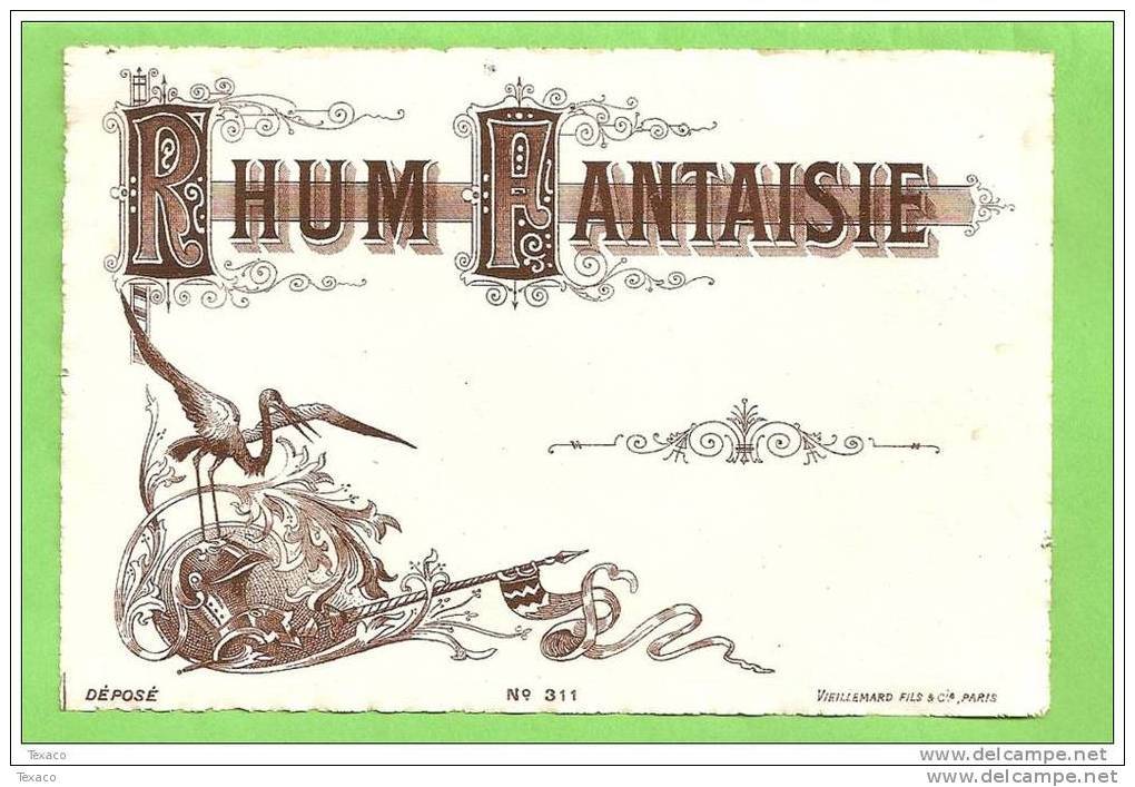 RHUM FANTAISIE - Superbe étiquette Ancienne - Vieillemard - Fin XIXème - Rhum