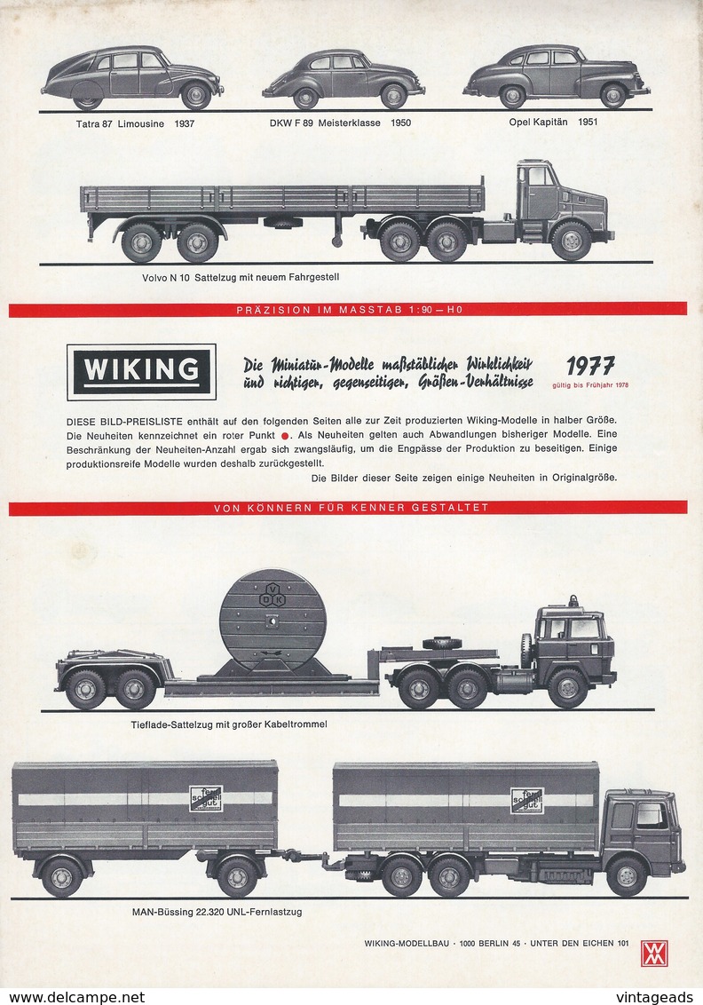 KAT165 Modellprospekt WIKING 1977, 6-seitig, A4-Format, Neuwertiger Zustand - Literatur & DVD