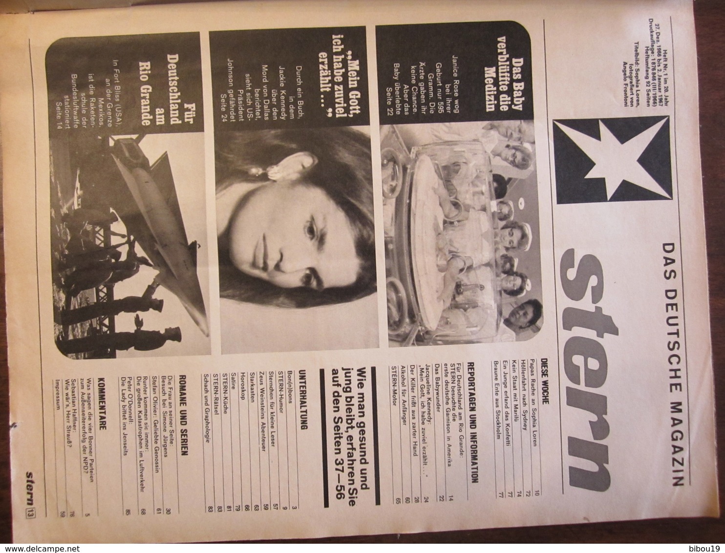 MAGAZINE STERN JANUAR  1967  N 1    20 EXTRA SEITEN GESUND BLEIBEN ABER WIE FAMILIENKRACH BEI SOPHIA LOREN - Travel & Entertainment