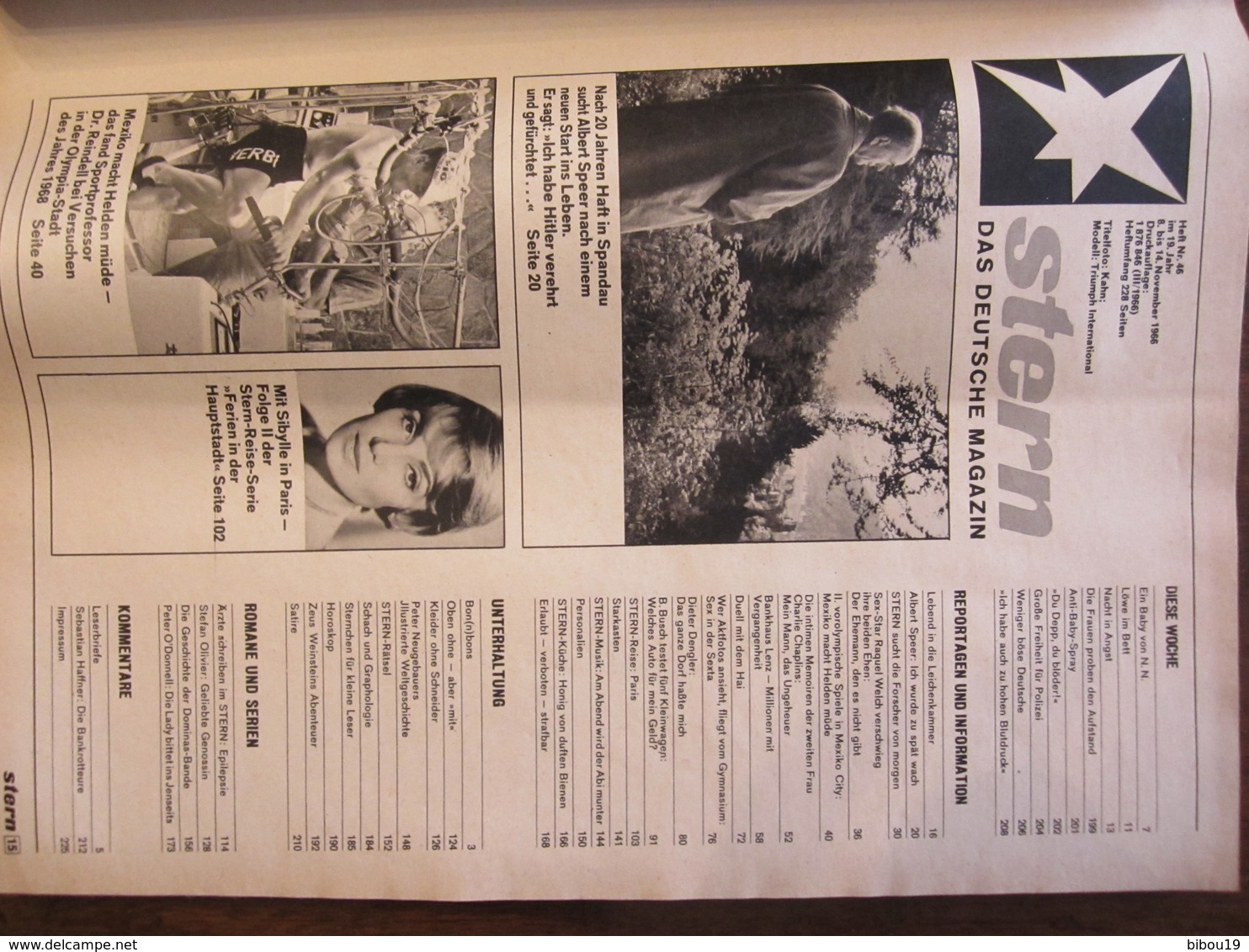 MAGAZINE STERN NOVEMBER  1966  N 46 FRAU CHAPLIN NR 2 MEIN MANN DAS UNGEHEUER VOLLSTANDIGES FERNSEH PROGRAMM - Voyage & Divertissement