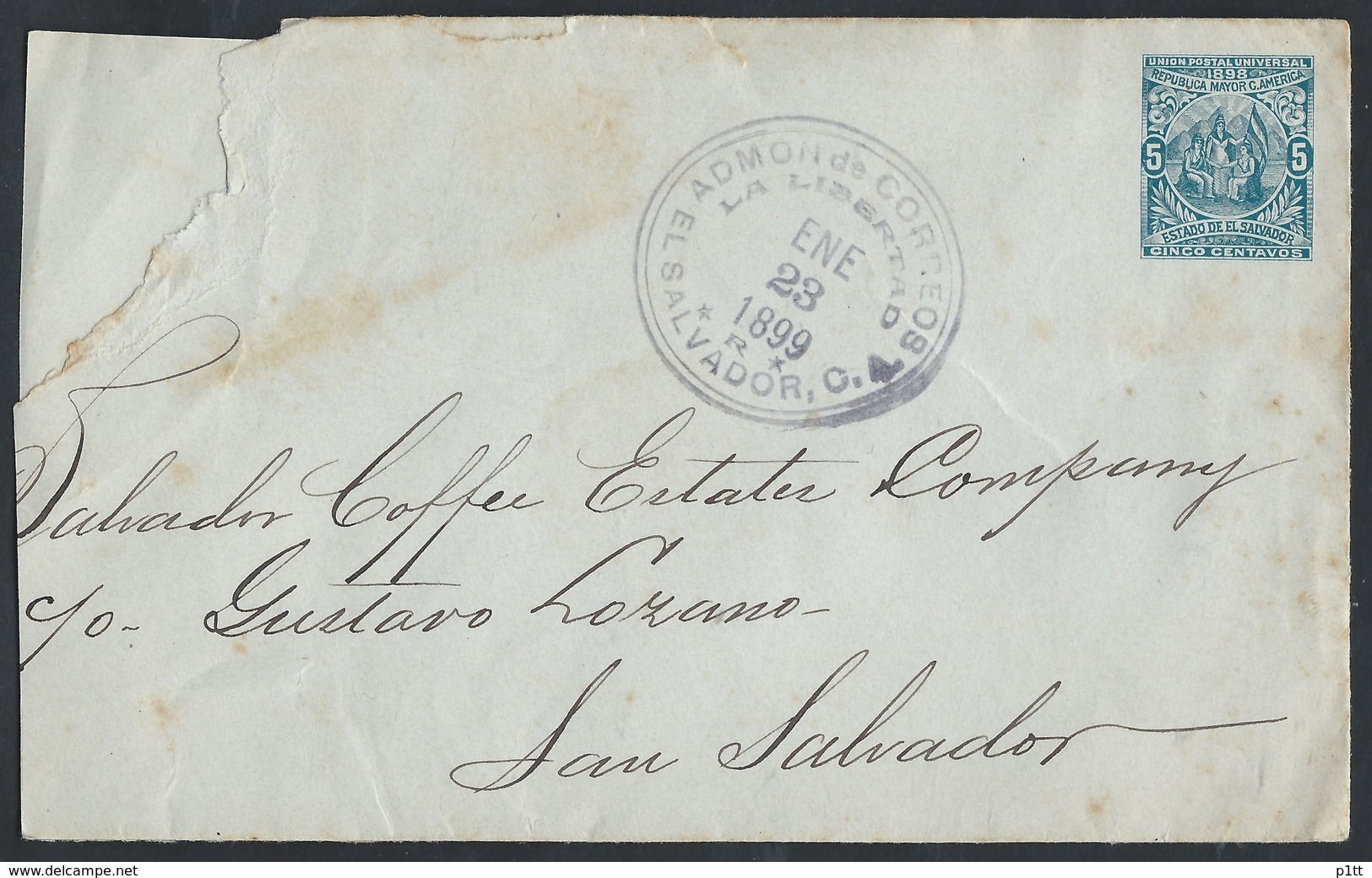 1esa.Local Closed Letter. Post 1899 . San Salvador. Coffee Company. - El Salvador