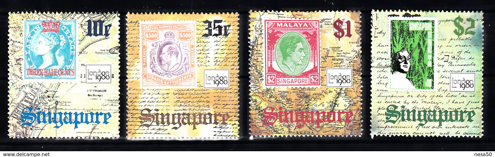 Singapore 1980 Mi Nr 355 - 358, LONDON 1980, Zegel Op Zegel, Stamp On Stamp - Singapore (1959-...)