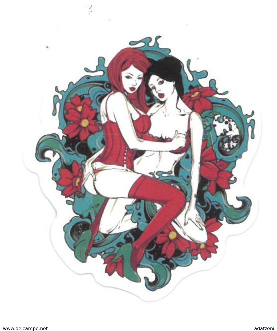 Adesivo Calcomania Sticker Tatoo Tatuaggio Sexy Beauty Donna Nudo Fiori Due Donne Dimensioni Cm 7x6 Circa Forma Tonda - Altri & Non Classificati