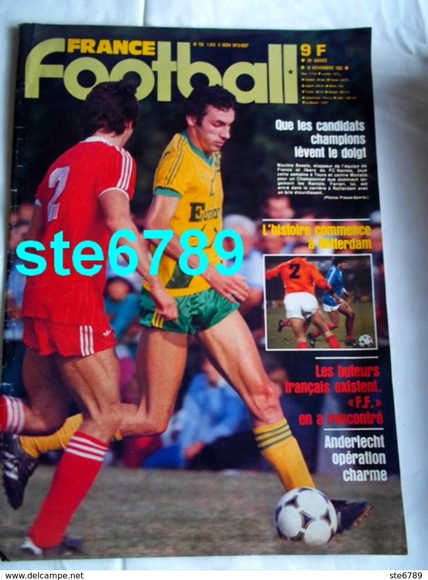 FRANCE FOOTBALL 1982 N° 1910 Sport Foot Bossis Ferreri , Buteurs Français , Anderlecht ,  Dos AS Monaco 82 83 Equipe - Sport