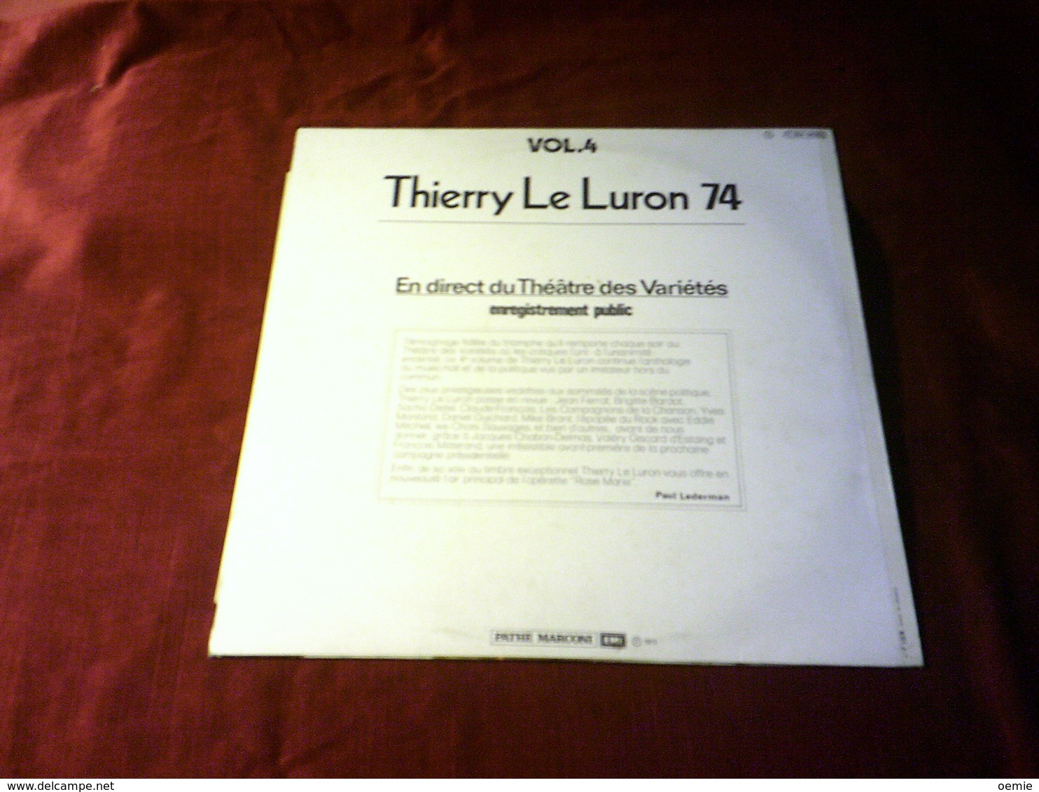 THIERRY LE LURON  °   VOLUME 4  EN DIRECT DES VARIETES - Comiques, Cabaret