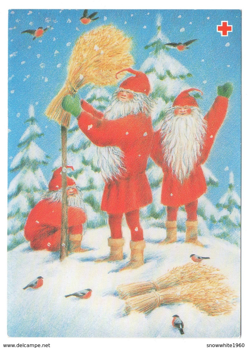 Postal Stationery RED CROSS Finland 1991 - POSTCARD- KABOUTERS - GNOMES - BIRDS - BULLFINCHES - Postage Paid - Port Payé - Interi Postali