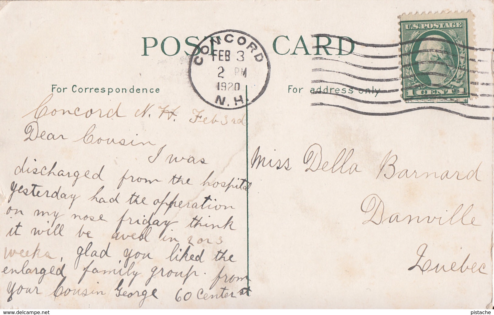 Vintage 1920 - Manchester New Hampshire NH - Amoskeag Mills & Canal - Written Stamp Postmark - 2 Scans - Manchester