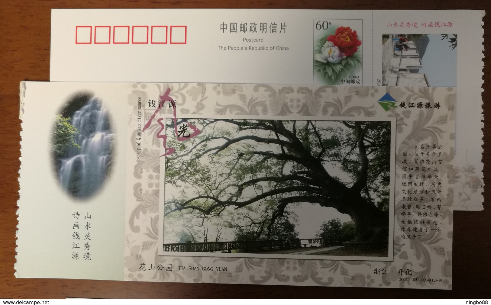 Huashan Park Ancient Camphor Tree,waterfall,China 2002 Kaihua Headstream Of Qianjiang River Tourism Pre-stamped Card - Other & Unclassified