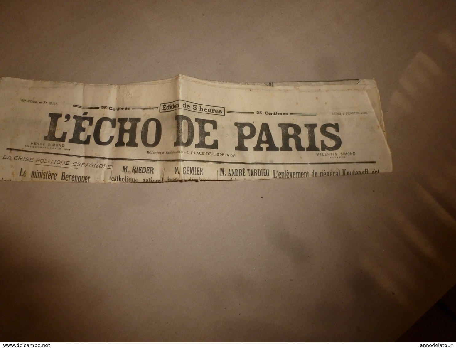 1930 L' ECHO De PARIS : Mer En Furie à Châtelaillon-Plage;Heimwehren à Vienne; Anschluss; Les Jeunesses Patriotes;etc - Autres & Non Classés