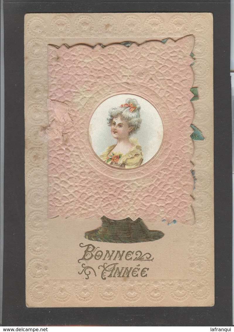 Themes Div-ref AA694- Carte Avec Decoupis -ajoutis - Decoupi  Fleurs -carte 2 Volets - Medaillon Femme -bonne Année - Autres & Non Classés