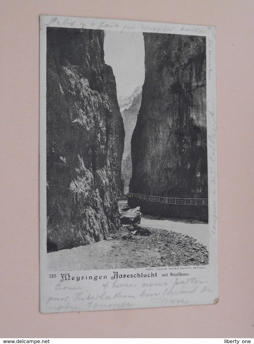 MEYRINGEN Aareschlucht Mit Ritzlihorn / Meiringen ( Brugger - 216 ) Anno 1903  ( Zie / Voir / See Photo ) ! - Brügg