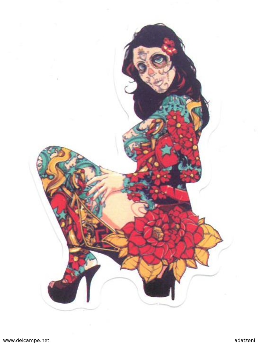 Adesivo Calcomania Sticker Tatoo Tatuaggio Sexy Beauty Donna Fiori Teschio Zombie Spagnola Dimensioni Cm 8x5,5 Circa For - Altri & Non Classificati