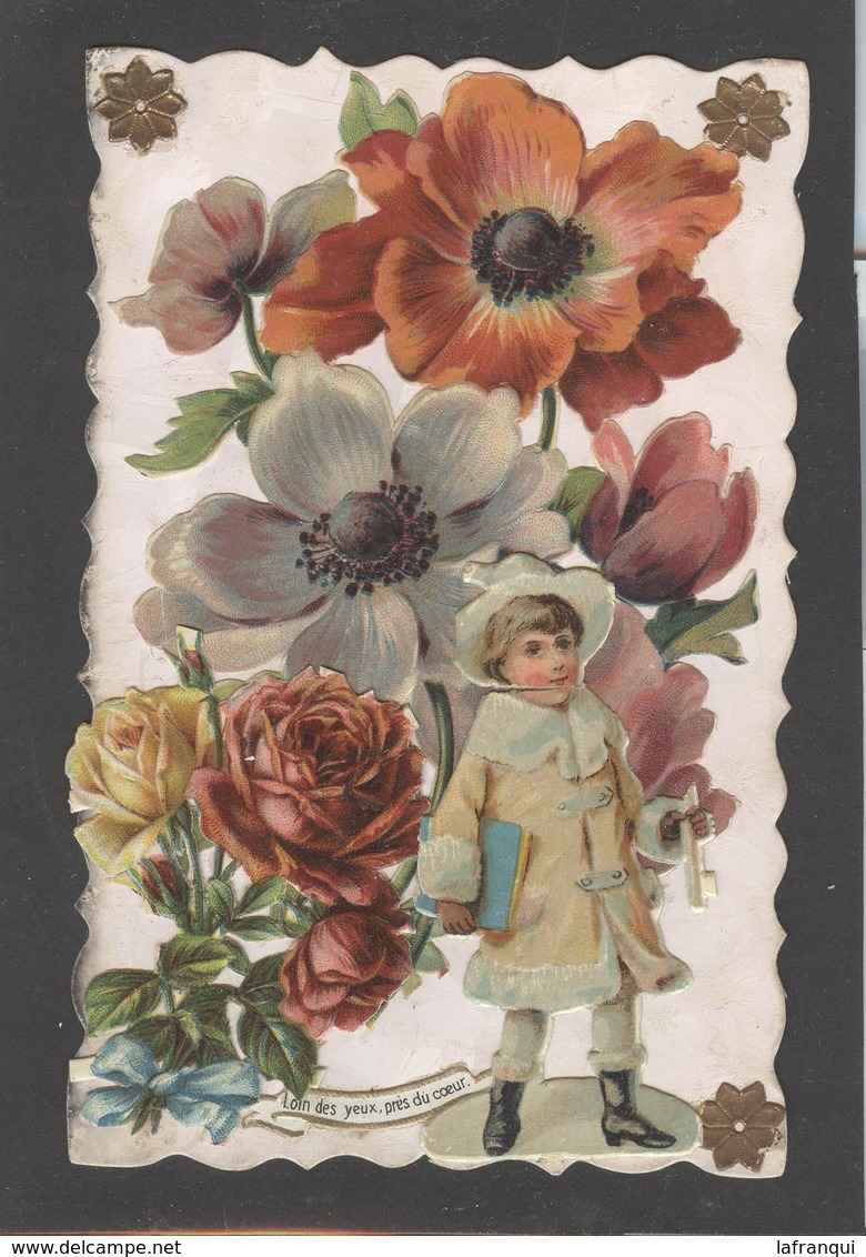 Themes Div-ref AA689- Carte Avec Decoupis -ajoutis - Decoupi  Fleurs Et Enfant - - Autres & Non Classés