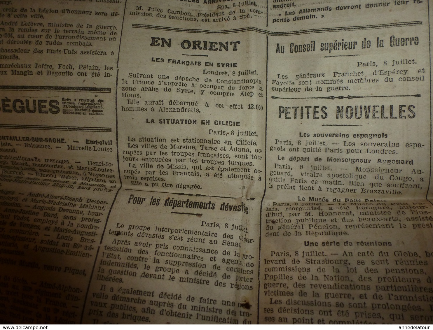 1920 LE BIEN PUBLIC :Manifestation monstre des sans-travail à Berlin;Catastrophe à Vonges;Polonais et bolchevisme ; etc