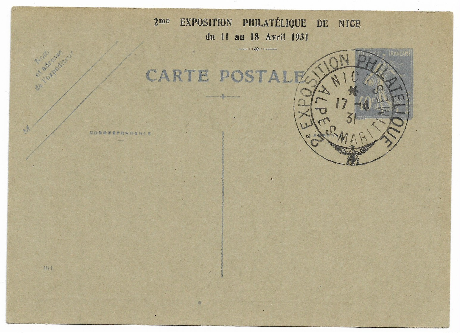 ENTIER-POSTAL-7-EXPOSITION-PHILATELIQUE-1931 - Autres & Non Classés