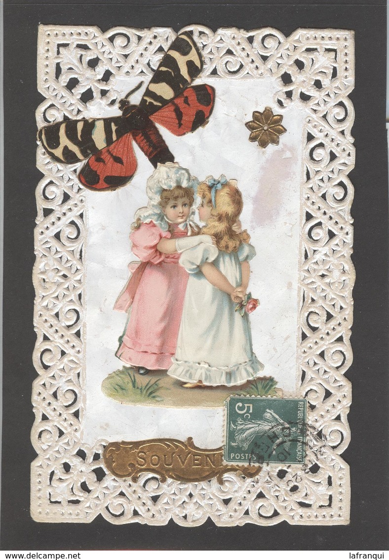 Themes Div-ref AA681- Carte Avec Decoupis -ajoutis - Decoupi  Enfants  Et Papillon - Souvenir - - Autres & Non Classés