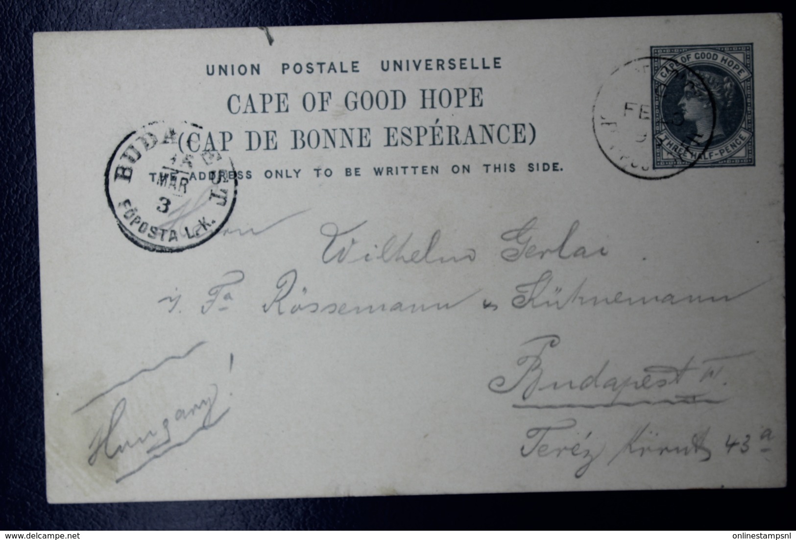 Cape Of Good Hope  Postcard T9 Written In Madeira To Budapest Hungary 1895 - Kap Der Guten Hoffnung (1853-1904)