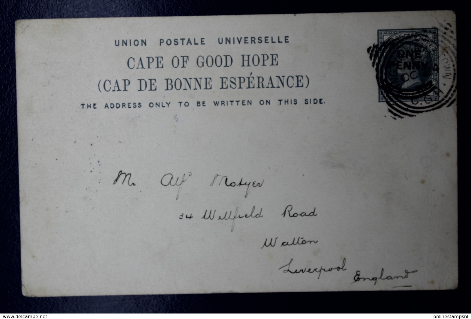 Cape Of Good Hope  Postcard T10 King William Town -> Liverpool UK 1898 - Cape Of Good Hope (1853-1904)