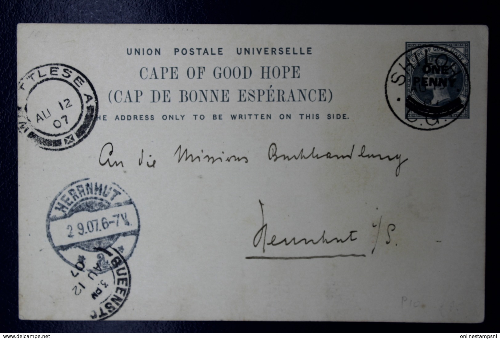 Cape Of Good Hope  Postcard T10 Siloh Moravian Missionstation -> Herrnbut Germany 1907 - Kap Der Guten Hoffnung (1853-1904)