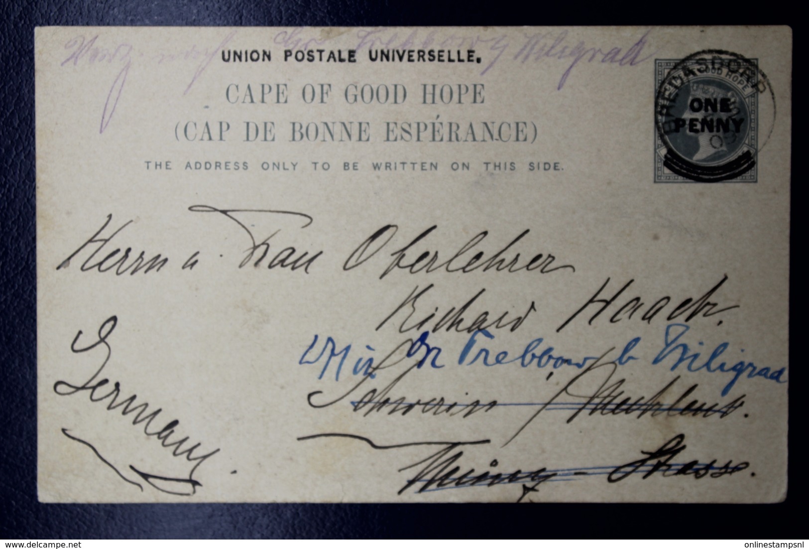 Cape Of Good Hope  Postcard HG 12 UPU In Black Bredasdorp -> Germany 1909 - Capo Di Buona Speranza (1853-1904)