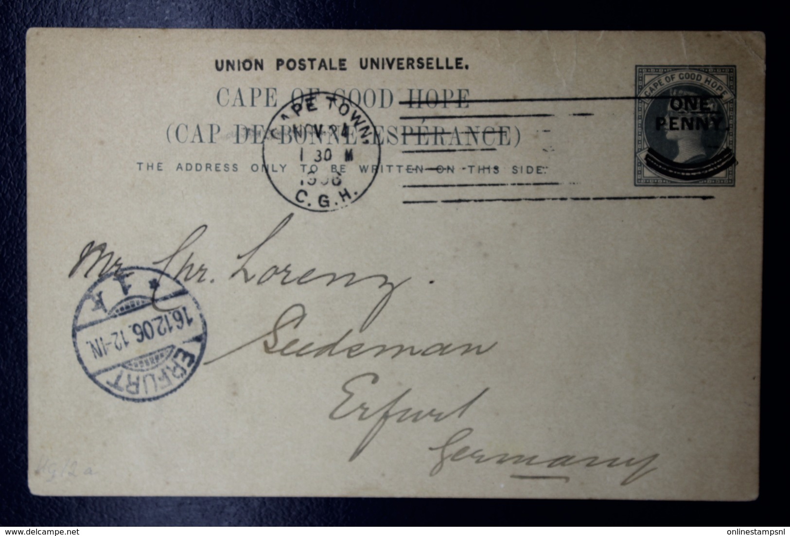 Cape Of Good Hope  Postcard P12  Capetown -> Erfurt Germany 1906 - Capo Di Buona Speranza (1853-1904)