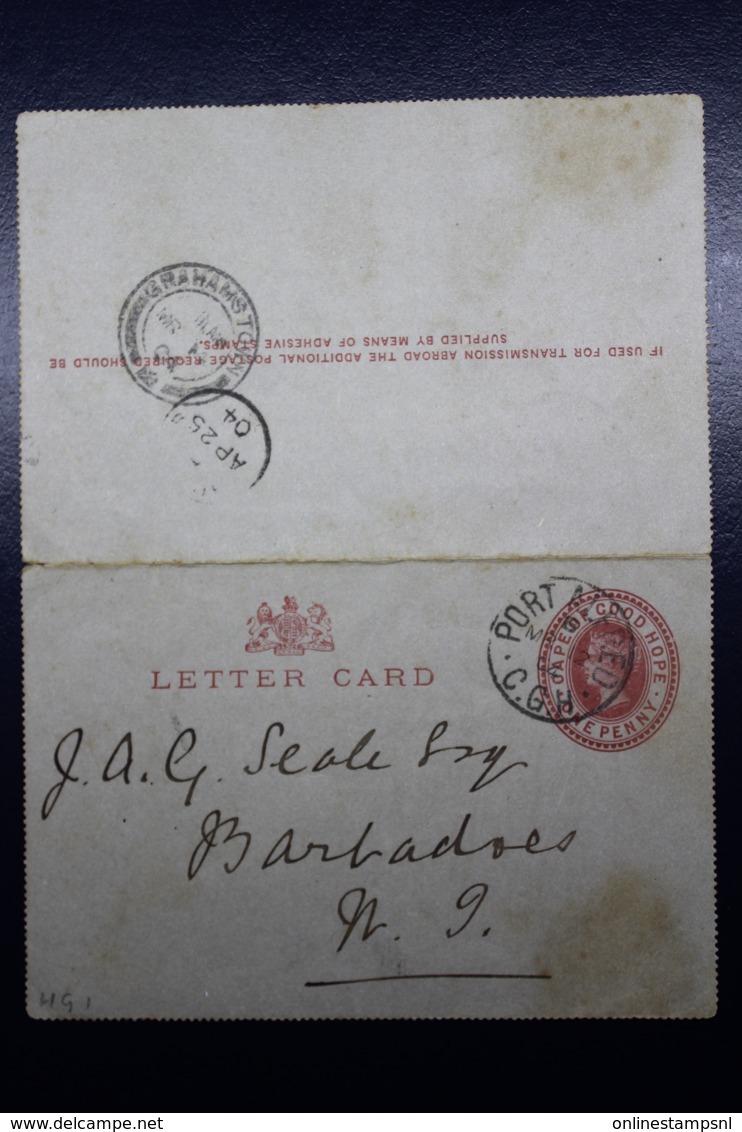 Cape Of Good Hope Letter Card L1 Port Alfred -> Barbados 1904 - Capo Di Buona Speranza (1853-1904)