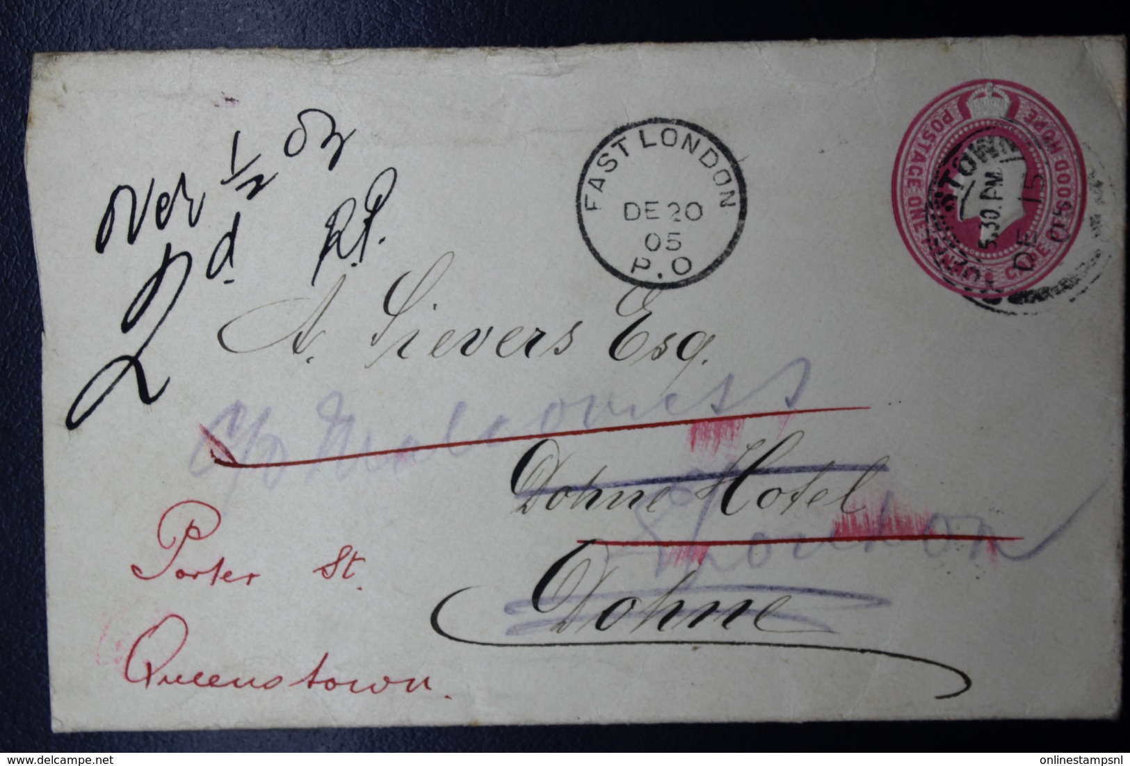 Cape Of Good Hope Cover  HG 5  Queenstown -> East London, And Returned To Sender - Cape Of Good Hope (1853-1904)