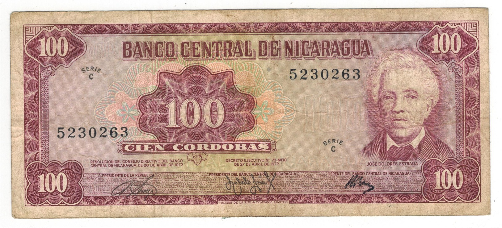 Nicaragua 100 Cordobas 1972, F/VF - Nicaragua