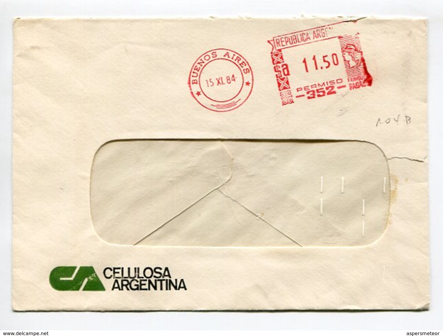 CELULOSA ARGENTINA, SOBRE COMERCIAL CON FRANQUEO MECANICO, ARGENTINA 1984 / COMERCIAL ENVELOPE - LILHU - Cartas & Documentos