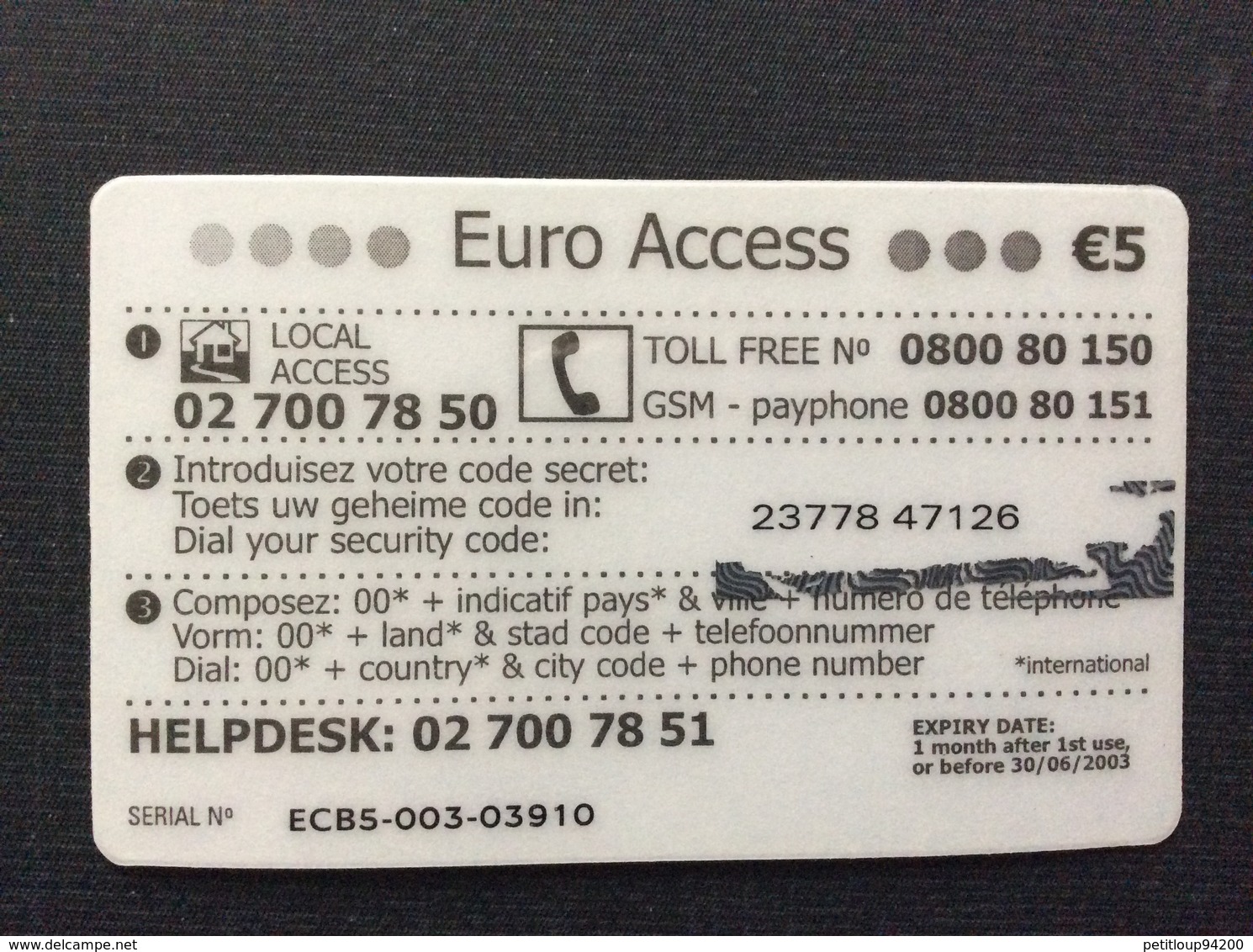 CARTE PRÉPAYÉE  EURO ACCESS  *5€   7126 - Autres & Non Classés