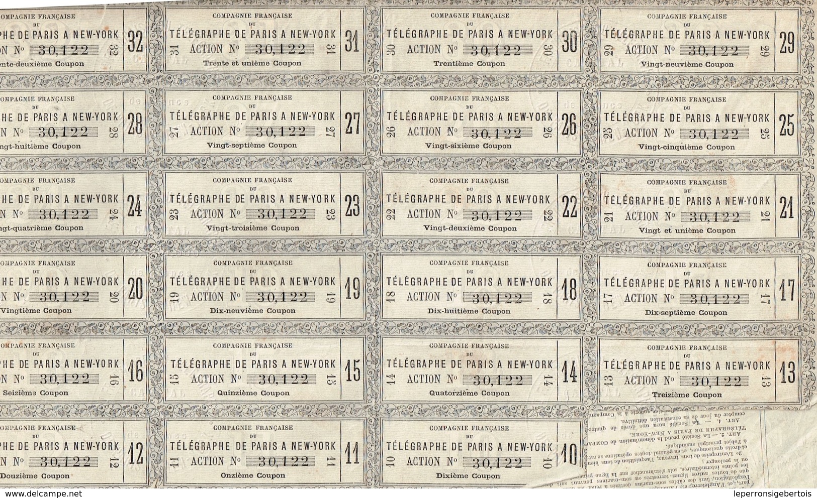 Ancienne Action - Compagnie Française De Télégraphe De Paris à New-York - Titre De 1879 - Titre N°30122 - Déco - Industrie