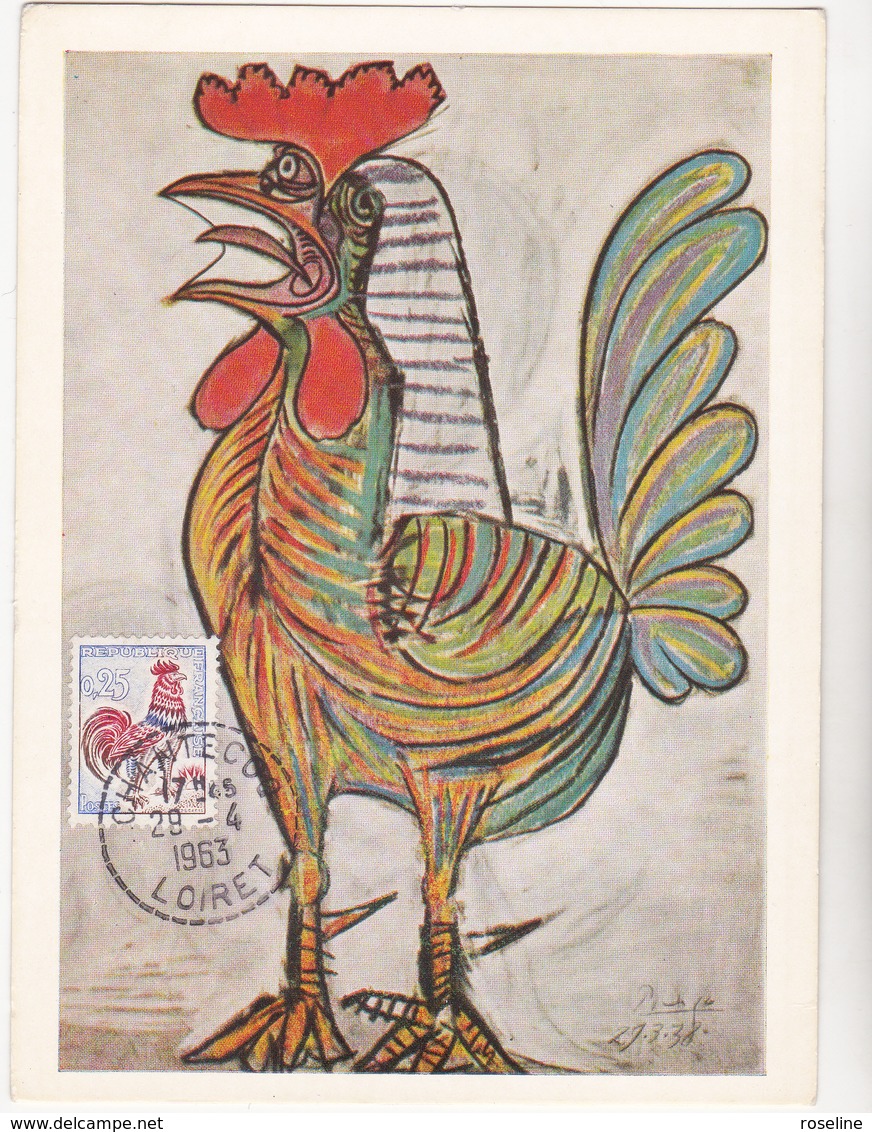 PICASSO   -  Le Coq  - CPM  10.5x15 BE 1963 Carte Philatélique Maximum De Chantecoq Loiret - Picasso