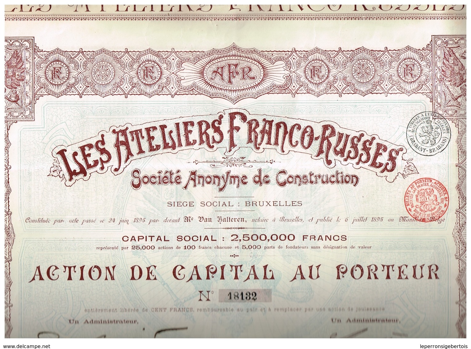 Titre Ancien - Les Ateliers Franco-Russes Société Anonyme De Construction - Titre De 1895 - - Russie