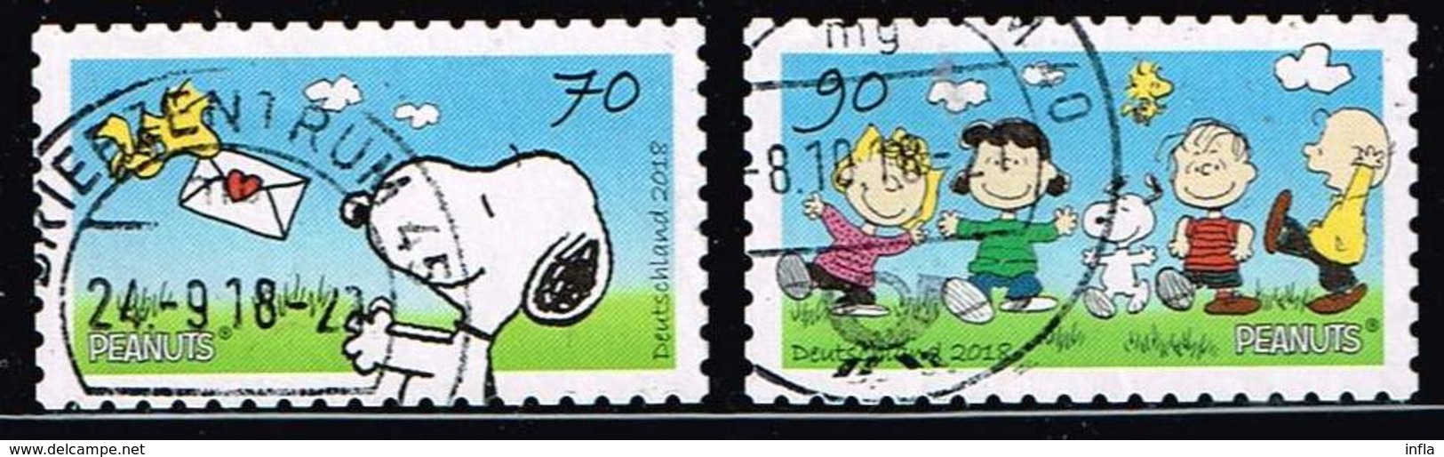 Bund 2018, Michel# 3371 - 3372 O Comic: Peanuts Selbstklebend - Gebraucht