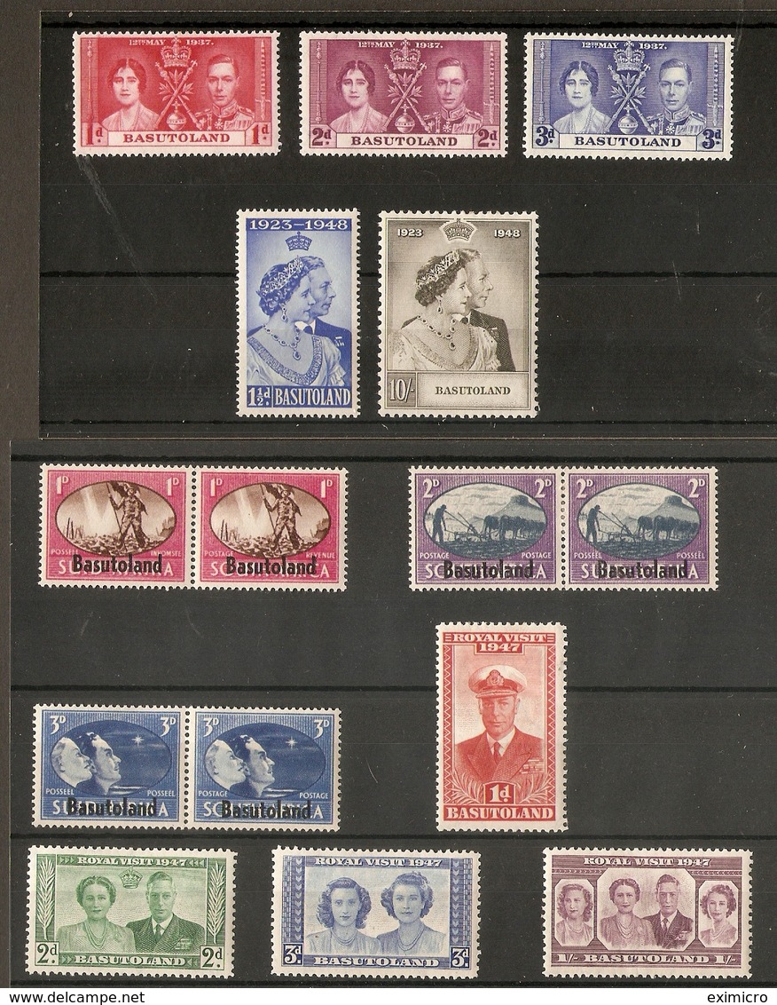 BASUTOLAND 1937 - 1949 COMMEMORATIVE SETS INCLUDING UNMOUNTED MINT 1948 SILVER WEDDING ON 4 SCANS UM/MM Cat £69+ - 1933-1964 Colonia Britannica