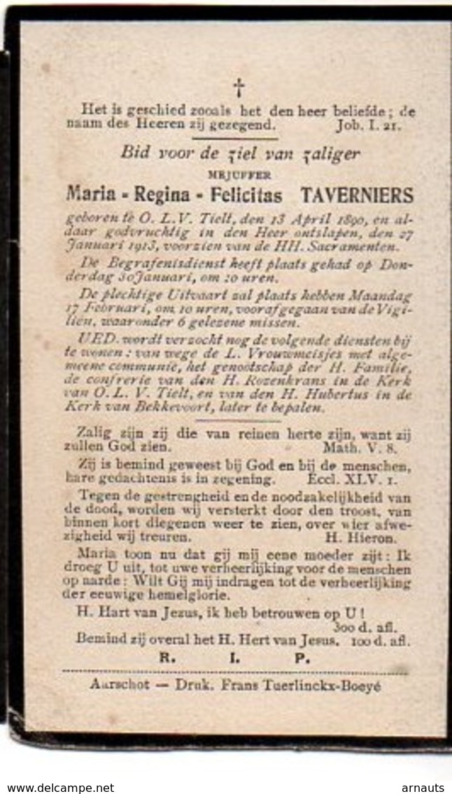 Maria Regina Taverniers °1890 OLV Tielt + 27/1/1913 Onze Lieve Vrouw Tielt Druk Tuerlinckx-Boeyé Aarschot - Obituary Notices
