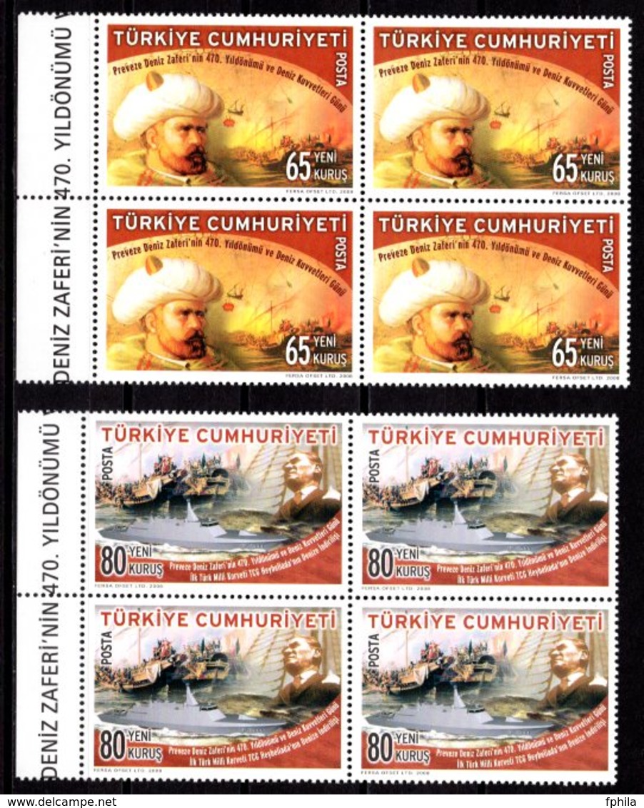 2008 TURKEY 470TH ANNIVERSARY OF PREVEZE NAVAL VICTORY AND NAVAL FORCES DAY BLOCK OF 4 MNH ** - Nuevos